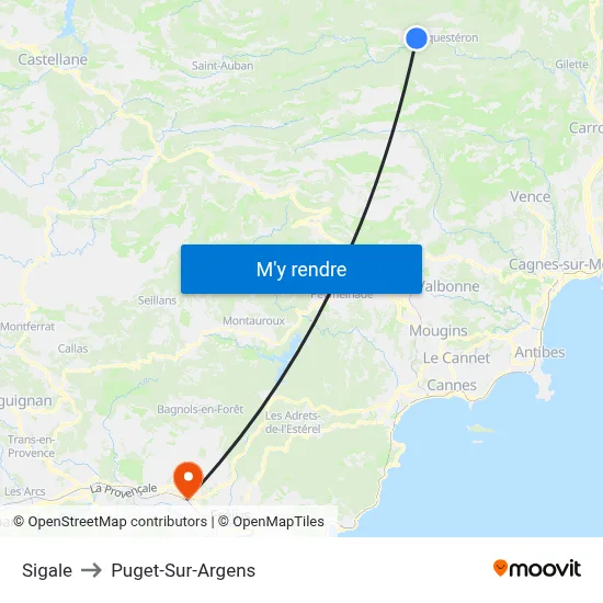 Sigale to Puget-Sur-Argens map
