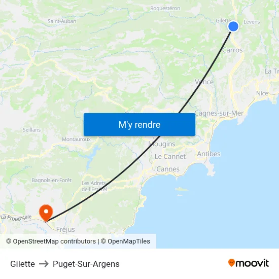 Gilette to Puget-Sur-Argens map