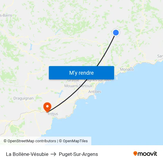 La Bollène-Vésubie to Puget-Sur-Argens map