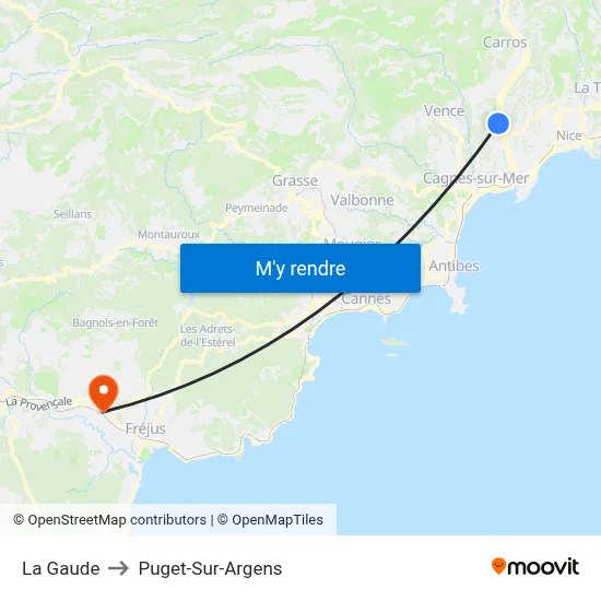 La Gaude to Puget-Sur-Argens map