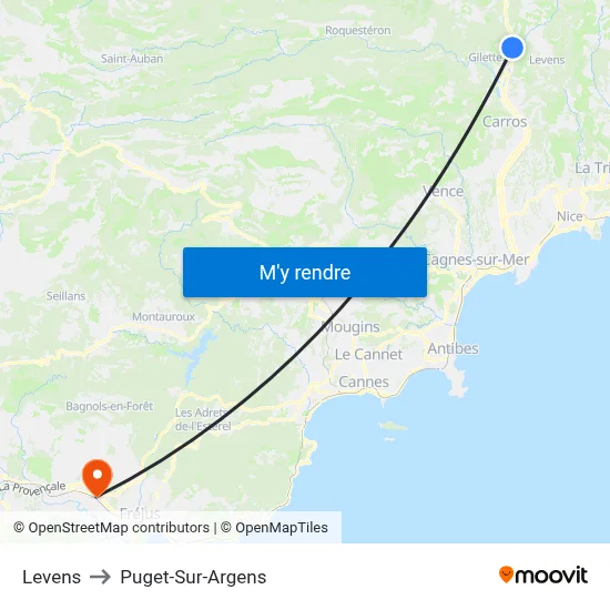 Levens to Puget-Sur-Argens map