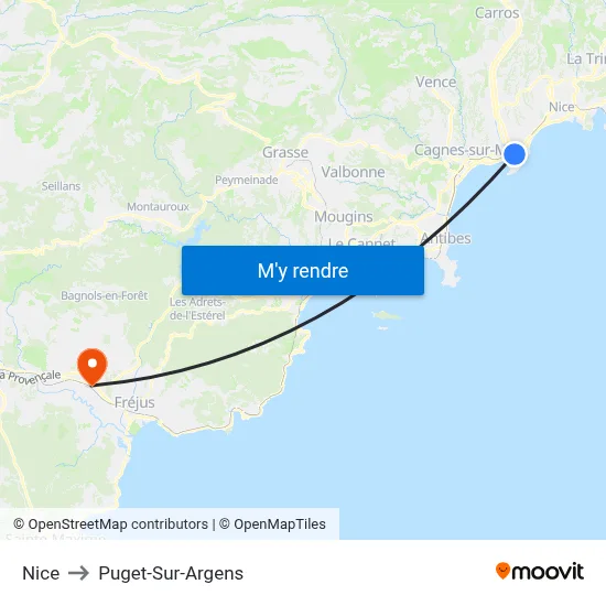 Nice to Puget-Sur-Argens map
