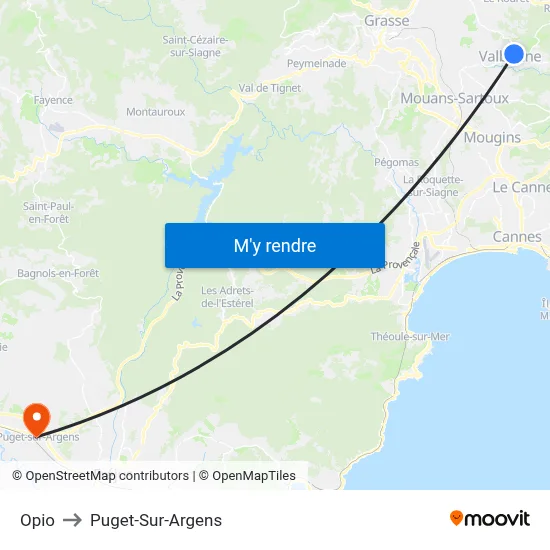 Opio to Puget-Sur-Argens map