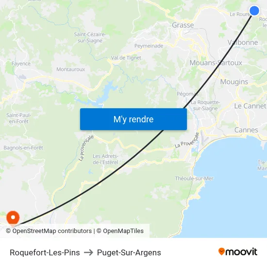 Roquefort-Les-Pins to Puget-Sur-Argens map
