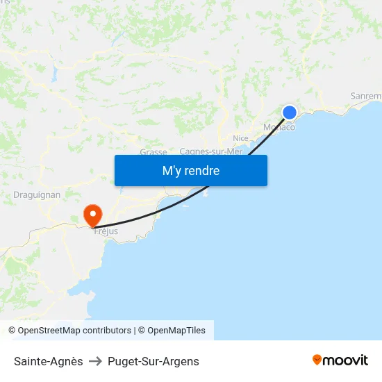 Sainte-Agnès to Puget-Sur-Argens map