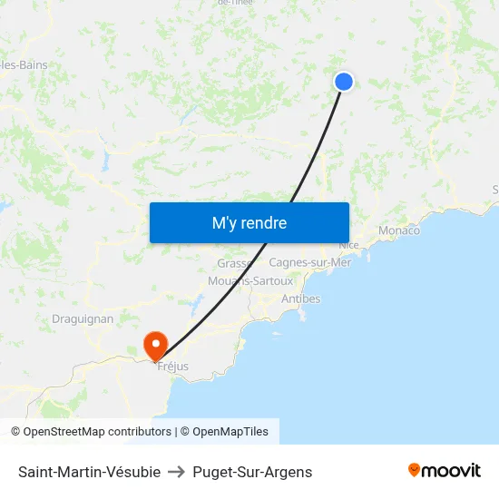 Saint-Martin-Vésubie to Puget-Sur-Argens map