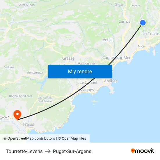 Tourrette-Levens to Puget-Sur-Argens map
