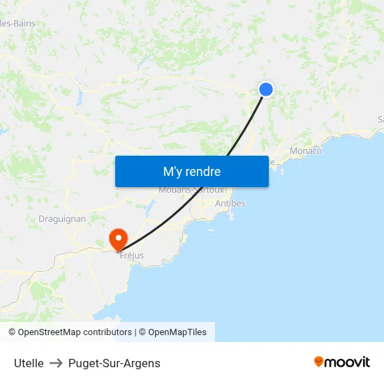 Utelle to Puget-Sur-Argens map