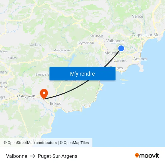 Valbonne to Puget-Sur-Argens map