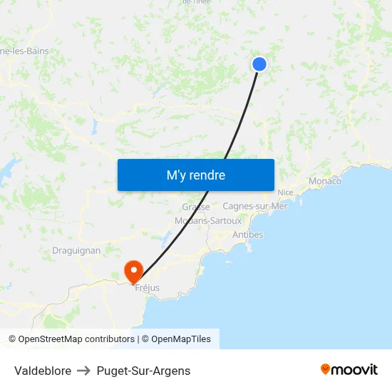 Valdeblore to Puget-Sur-Argens map