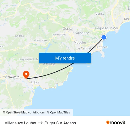 Villeneuve-Loubet to Puget-Sur-Argens map