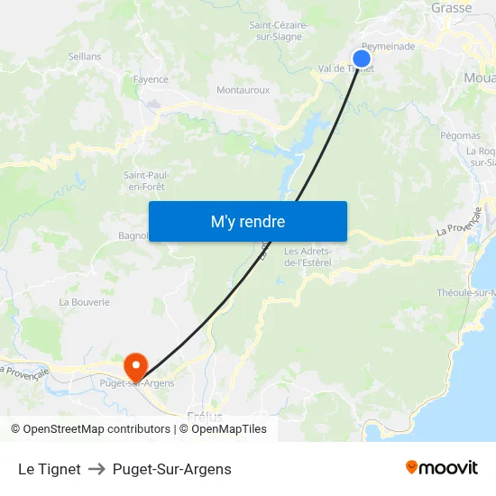 Le Tignet to Puget-Sur-Argens map