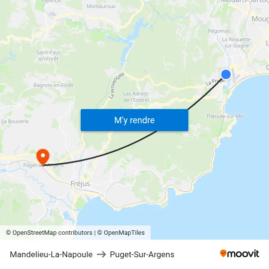 Mandelieu-La-Napoule to Puget-Sur-Argens map
