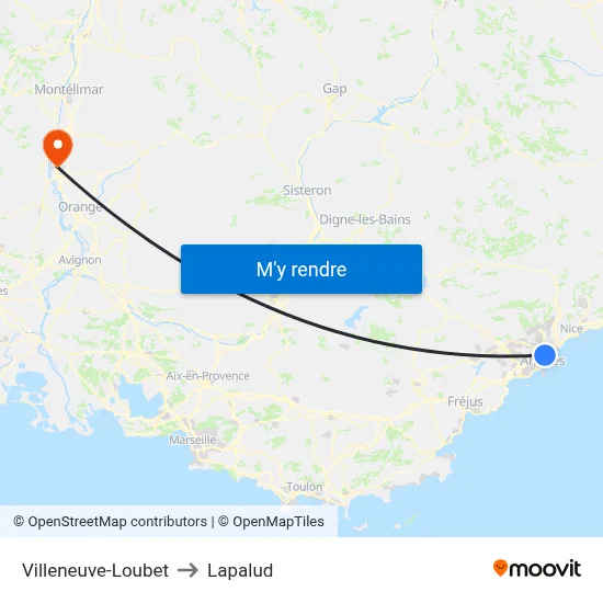 Villeneuve-Loubet to Lapalud map