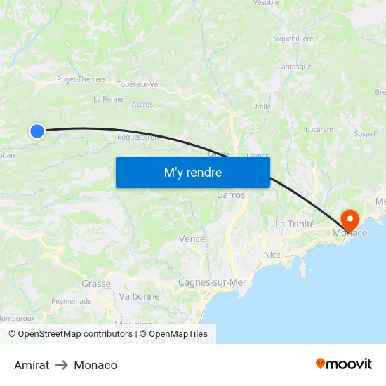Amirat to Monaco map