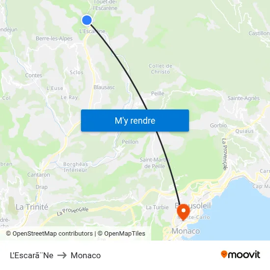 L'Escarã¨Ne to Monaco map
