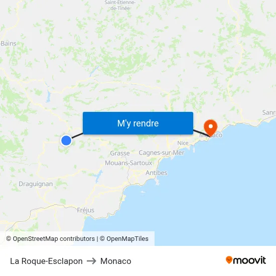 La Roque-Esclapon to Monaco map