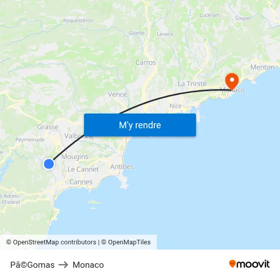 Pã©Gomas to Monaco map