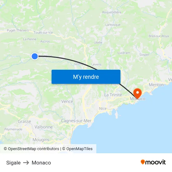 Sigale to Monaco map