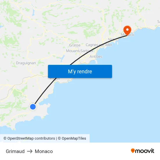 Grimaud to Monaco map