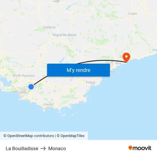 La Bouilladisse to Monaco map