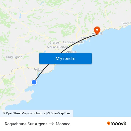 Roquebrune-Sur-Argens to Monaco map