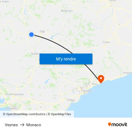 Veynes to Monaco map
