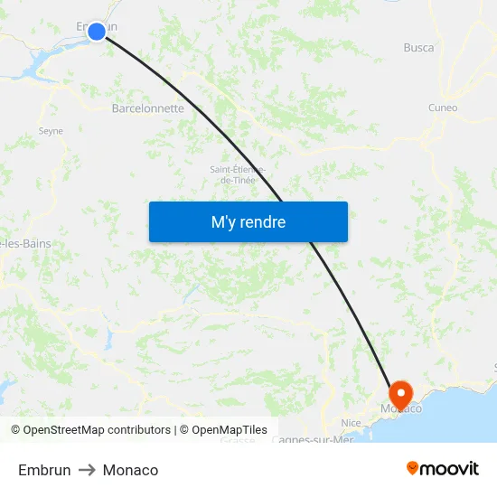 Embrun to Monaco map