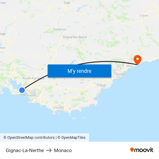 Gignac-La-Nerthe to Monaco map