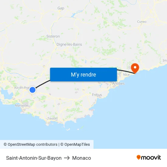 Saint-Antonin-Sur-Bayon to Monaco map