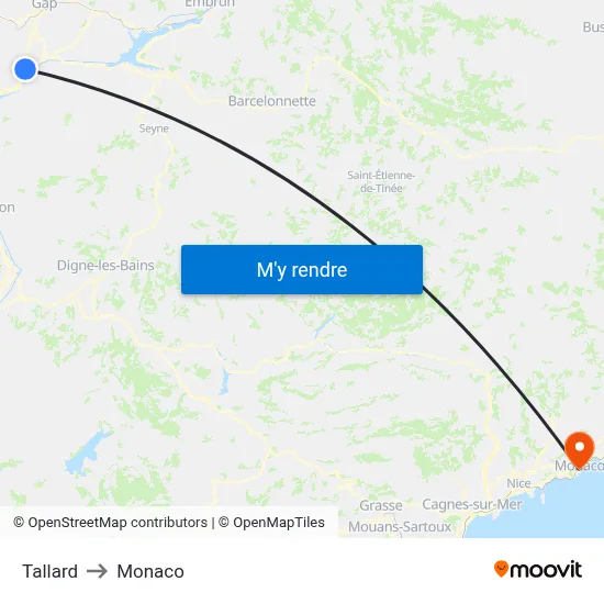 Tallard to Monaco map
