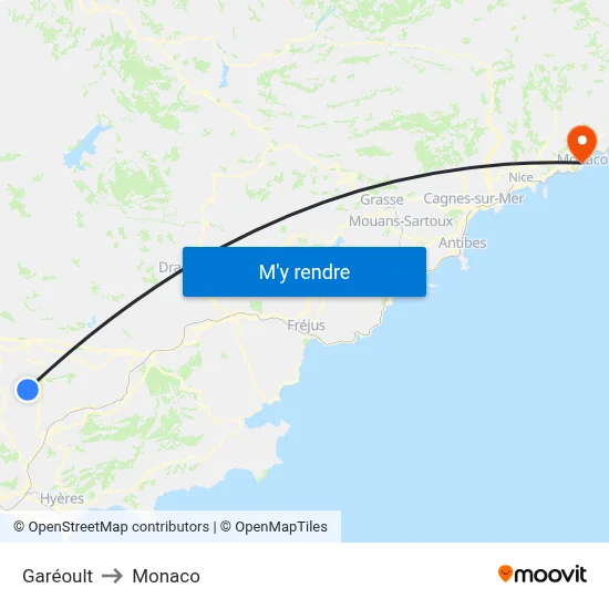 Garéoult to Monaco map