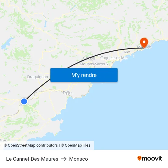 Le Cannet-Des-Maures to Monaco map