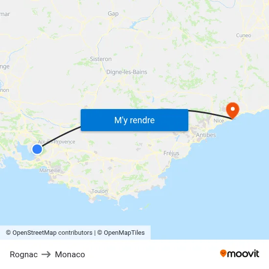Rognac to Monaco map