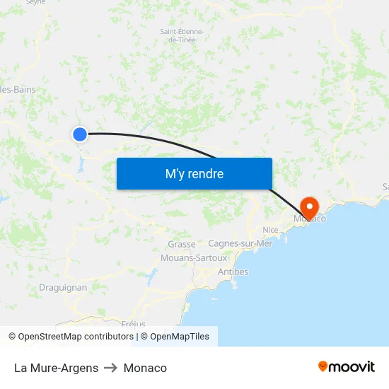 La Mure-Argens to Monaco map