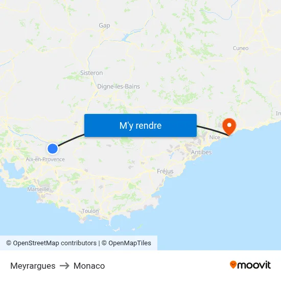 Meyrargues to Monaco map