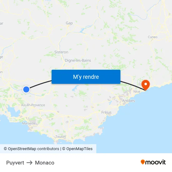 Puyvert to Monaco map