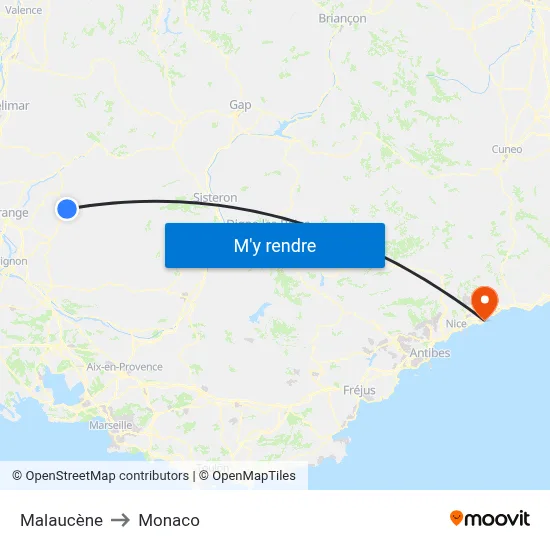 Malaucène to Monaco map