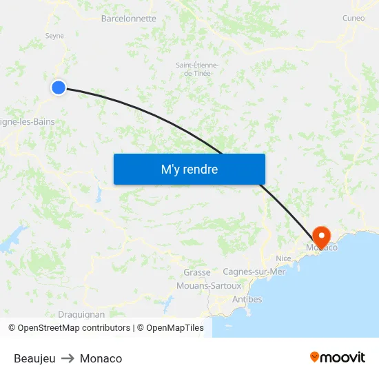 Beaujeu to Monaco map