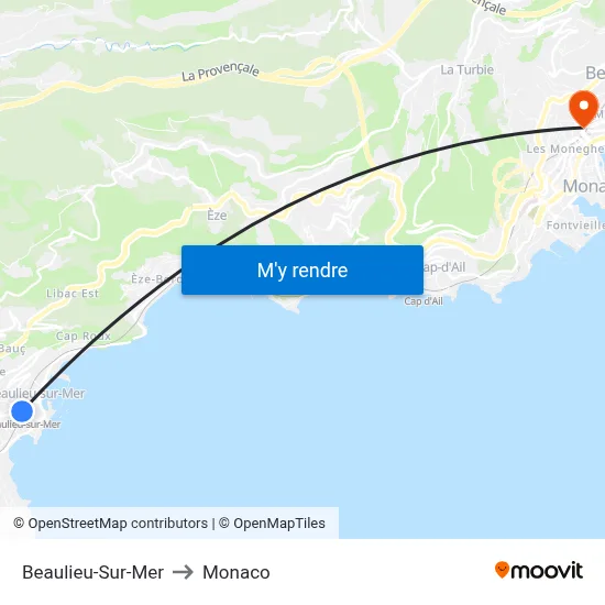 Beaulieu-Sur-Mer to Monaco map