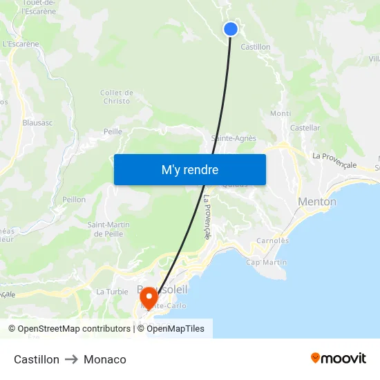 Castillon to Monaco map