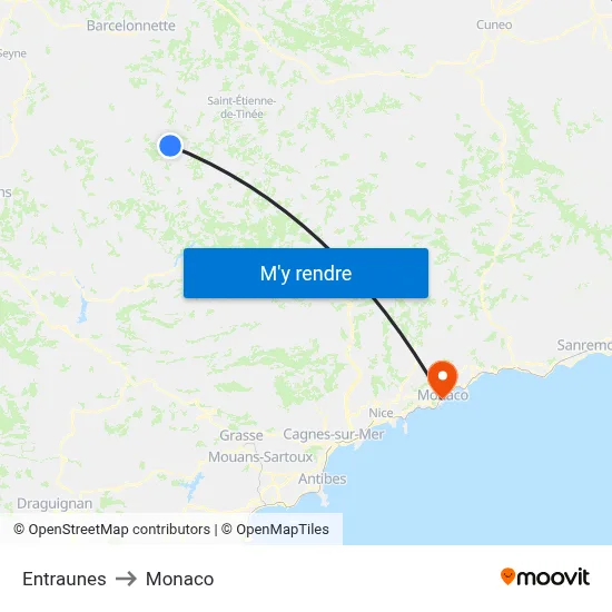 Entraunes to Monaco map