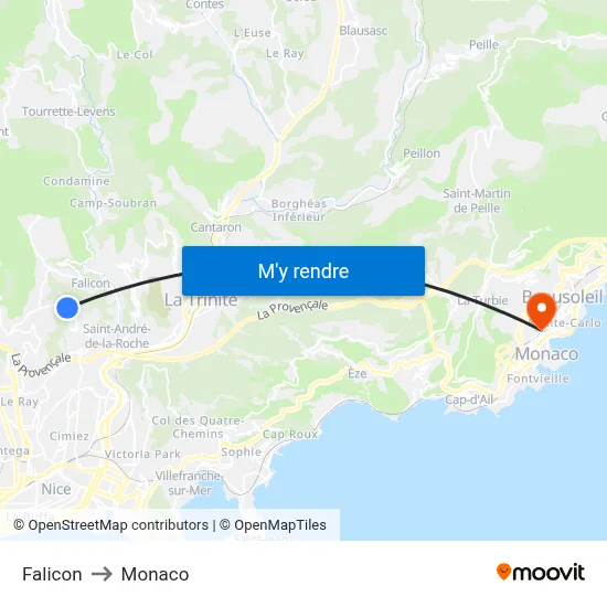 Falicon to Monaco map