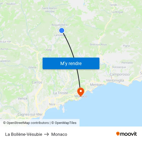 La Bollène-Vésubie to Monaco map