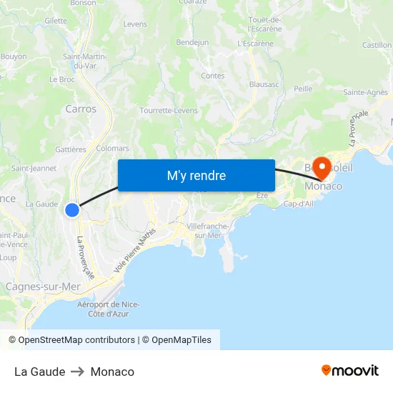 La Gaude to Monaco map