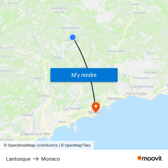 Lantosque to Monaco map