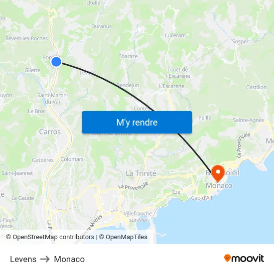 Levens to Monaco map