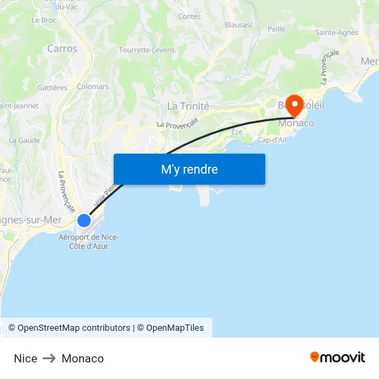 Nice to Monaco map