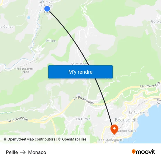 Peille to Monaco map