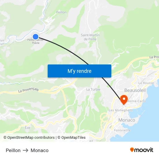 Peillon to Monaco map